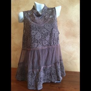 Maurice’s lace, sheer top with  crinkle tank top for underneath